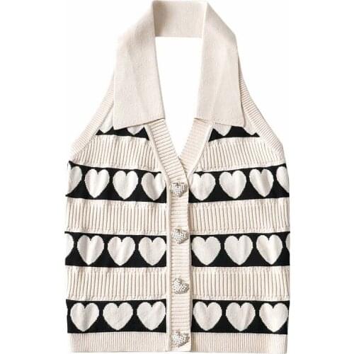 2021 summer new ins online celebrity wind letter love jacquard knitted vest sexy neck halter top female DLsy2485