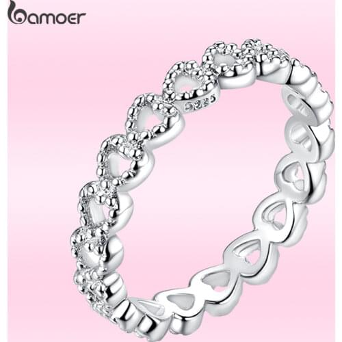 Bamoer GO7223 Love Forever Heart Shape Ring for Women Exquisite Zircon Simple Pure White Ring Elegant Jewelry Original Design