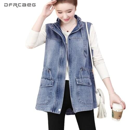 Plus Size Retro Vest Jeans Tops Women 2020 Summer Sleeveless Wash Denim Waistcoat Outerwear Streetwear Lady Colete Denim Jacket