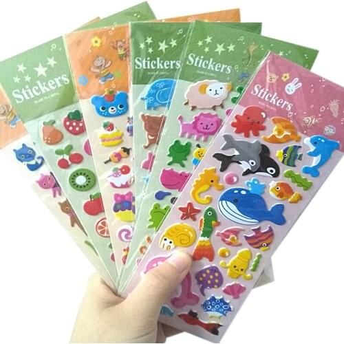 1pack/lot Lovely Korean Childrens Cartoon Anime Three-dimensional Bubble Stickers Six Selections Agenda Stickers