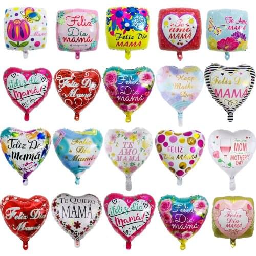 10pcs 18inch Printed Spanish mother Foil Balloons Mothers Day Heart Shape Love Globos Decor Mama Balloon Gifts Balloons