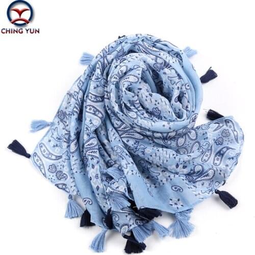 2017 cotton linen scarf fashion woman 190*85 cm tassels scarf big rectangle shawls lady blue flower air conditioning warm cape