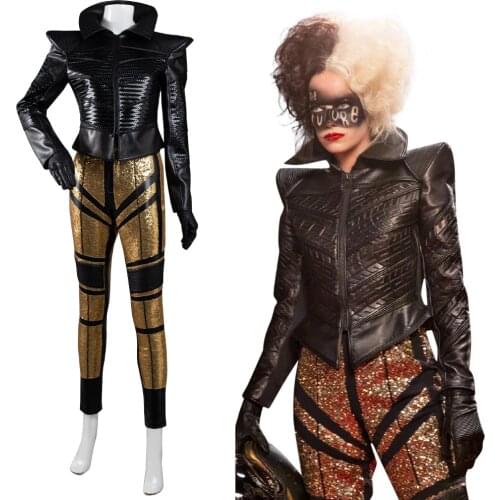 2021 Movie Cruella Cosplay Costume Outfits Cruella Uniform Locomotive Clothing Halloween Carnival Suit
