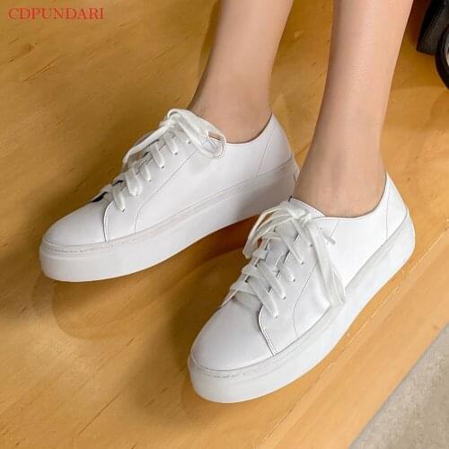 2021 Luxury Genuine Leather Flat Shoes Women Sneaker Spring Platform Flats Ladies Popular White Zapatos Casuales De Mujer