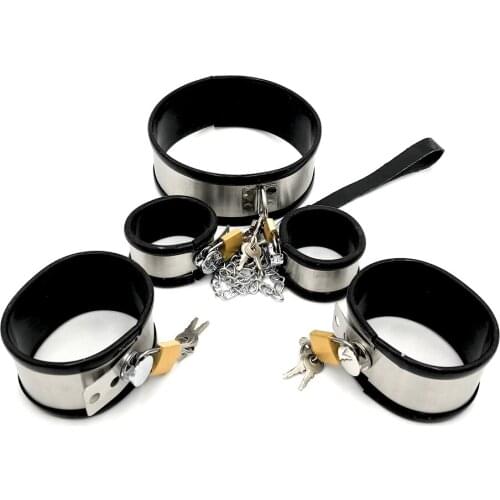 3Pcs/set(handcuff+legcuffs+neck collar) stainless steel bdsm bondage kit hand ankle cuffs adult games fetish restraints tools