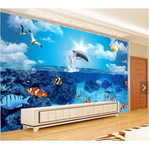 3d wallpaper custom 3d wall murals wallpaper 3D submarine dolphin fish TV background wall 3d living room photo wallpaper