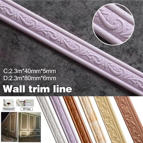 3D Foam Wall Sticker Waist Lines Border Self Adhesive Wallpaper Waterproof Baseboard Border Wall Sticker Living Room Decor