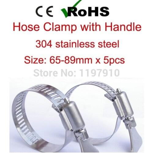 65mm-89mm x 5pcs American Style T Bolt Hose Clamp with Butterfly Handle 304 Stainless Steel Adjustable Tube Clips High Quality
