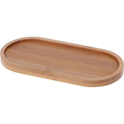 Oval Shape Bamboo Wood Saucer Plant Tray Mini Plant Flower Pot Stand Favor Succulent Pot Tray Simple Elegant Design Home Balcony