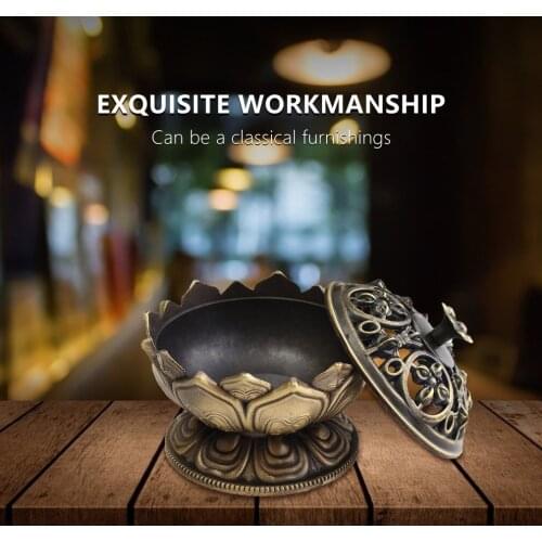 Chinese Buddha Alloy Incense Burner Lotus Flower Incense Holder Handmade Censer for Buddhist Home Office Decoration