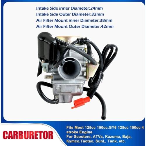 Motorcycle Carburetor Carb For Honda 125cc 150cc 150 Scooter Roketa SUNL GY6 4-Stroke 24mm Engine Scooters ATVs