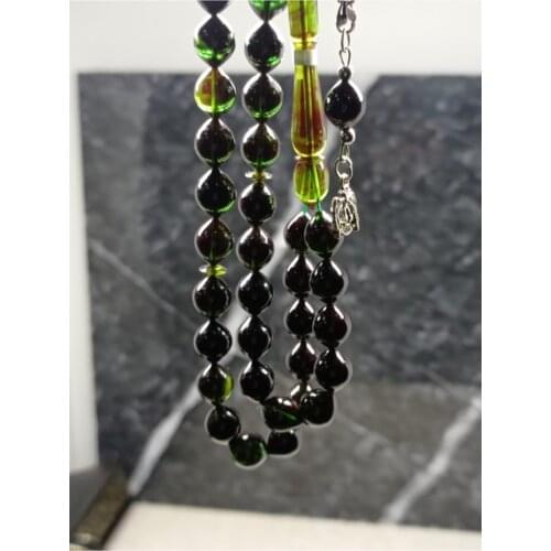 Kehribarkolik Green Reflection Fire Amber Prayer Beads Turkish handmade custom design Islamic prayer beads