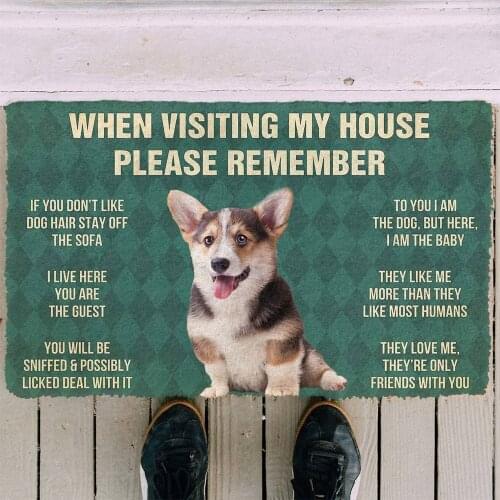 Remember Pembroke Welsh Corgi Puppy Dogs House Doormat Decor 3D Print Animal Dogs Floor Door Mat Non-Slip 3D Soft Flannel Carpet