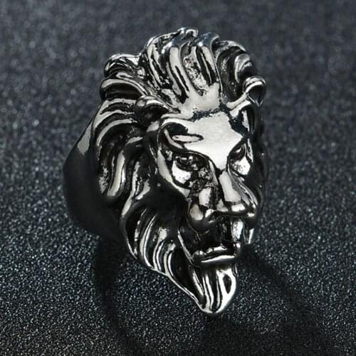 Trendy Gothic Retro Punk Adjustable Animal Lion Rings For Men Antique Silvery Color Opening Mens Party Jewelry