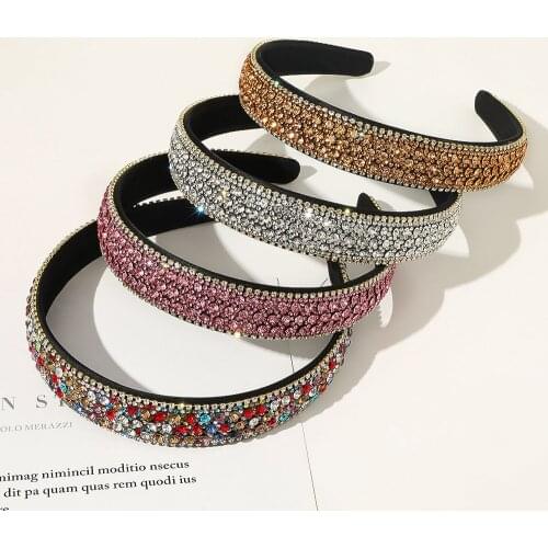 Fashion Luxury Bling Rhinestone Headband Crystal Colorful Diamond Hair Band Headwear Women Party Hair Accessories