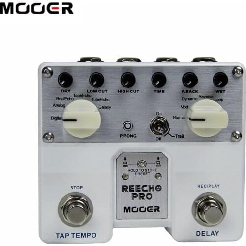 MOOER Reecho Pro Digital Delay Guitar Effect Pedal Twin Footswitch with 6 Delay Effects Loop Recording (20 Seconds) Function