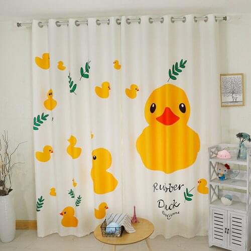 Custom Made 2x Grommet Window Curtain Nursery Kids Children Room Window Dressing Tulle 200x260cm Yellow Duck Leaves White