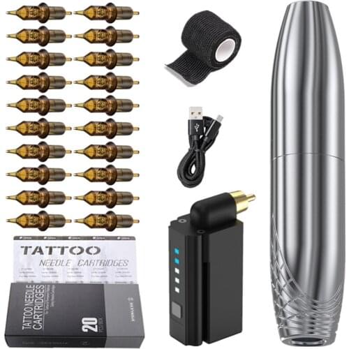 Tattoo Pen Machine Gun Kits Wireless Tattoo Power Supply Rotary Pen with Permanent Makeup Machine Cartridges Needles for Tattoo
