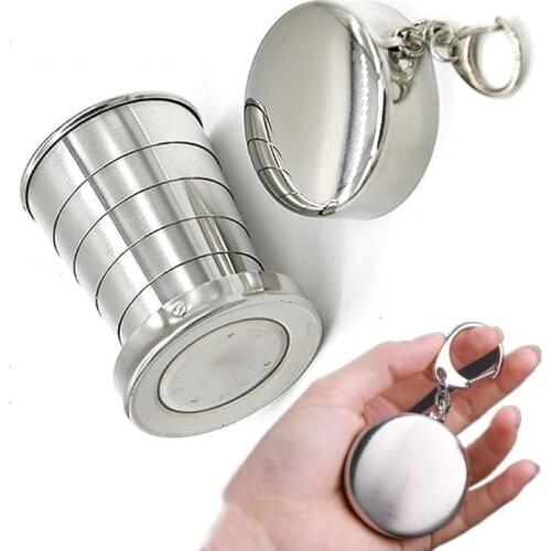 Stainless Steel Folding Cup with Key Ring Portable Travel Cup Outdoor Camping Cup Telescopic Creative Mini Folding Cup Bottle