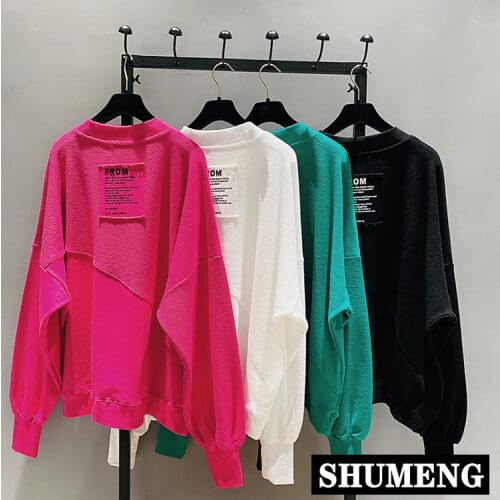 2020 New Fashion Crew Neck Large Size Loose Sweatshirt Womens Casual Pullover Hoodie Blank Plain Pullover Shirt Hoody Tops