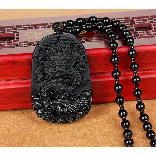 New Glass Black Lucky Ruyi Guan Gong Buddha Dragon Sheep Stones Pendant Necklace Joker Sweater Chain Necklace Jewelry Gifts