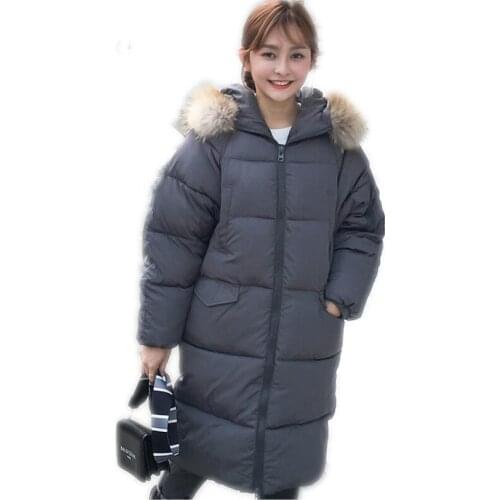 Long Sleeve Winter Women Parkas 2018 Fashion Hooded Large Fur Collar Down Cotton Jacket Loose Thicken Padded Outerwear CoatsQ684