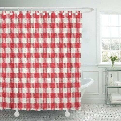 Picnic Red and White Plaid Gingham Table Italian Country Shower Curtain Waterproof Polyester Fabric 72 x 78 Inches Set with Hook