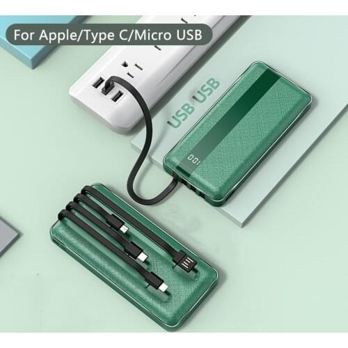 Power Bank 10000mAh Portable Charger PowerBank with USB Type C Cable PoverBank External Battery For Xiaomi Mi 9 iPhone 11 12 pro