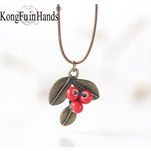 Simple Ceramic Pendant Necklace Ladies Original Fresh Braided Rope Ethnic Style Handmade Fashion Red Bean Acacia Jewelry