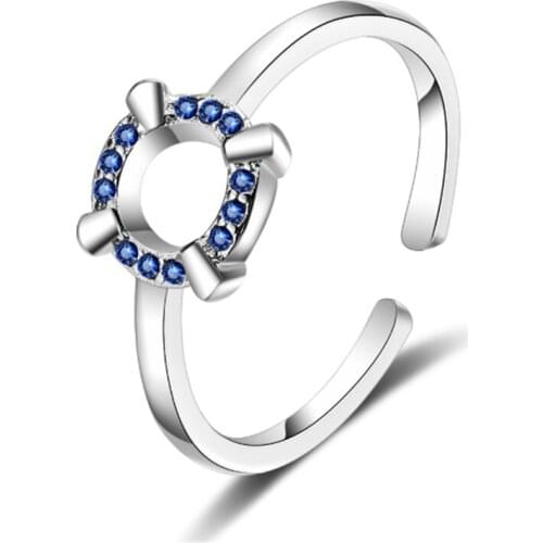 Korean version of fresh personality sweet blue crystal-encrusted opening adjustable silver plated rings SA032