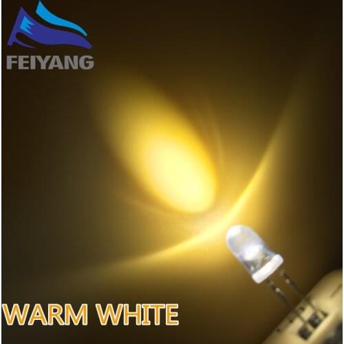 Smart Electronics 100pcs/lot F5 Ultra Bright 5MM Round Warm White Water Clear LED Light Lamp Emitting Diode Transparents