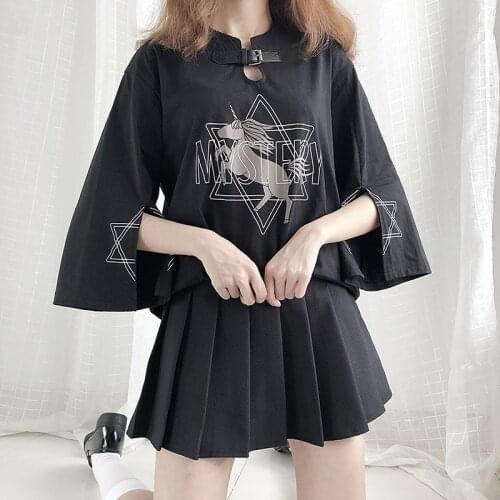 Anime tops Women T-shirt jk uniform Summer autumn Womens clothing kawaii Short sleeve Split Girls harajuku unicorn Black