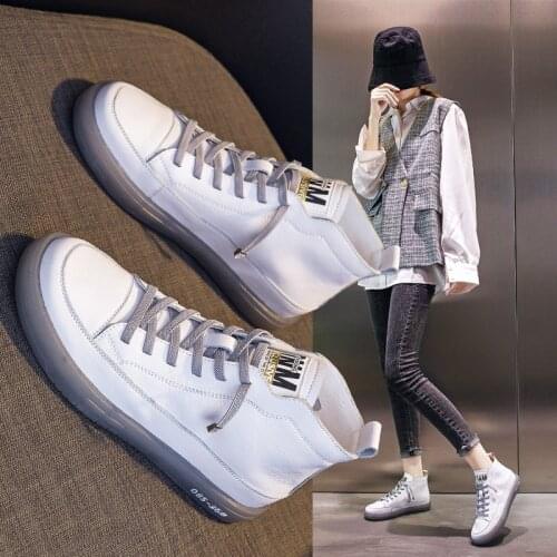 2021 Autumn White Shoes Women Designer Sneakers High Top Split Leather Casual Shoes for Woman Fashion Lace-up Vulcanized Shoes