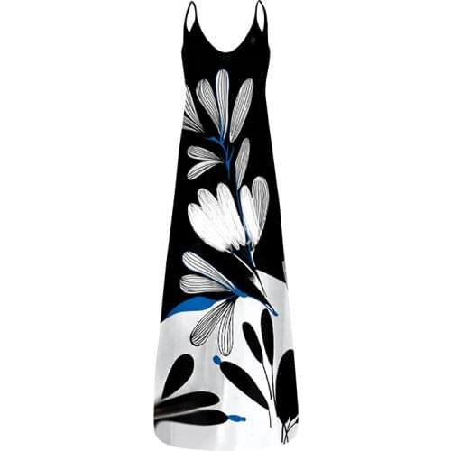 Women Casual Loose Dresses 2021 Summer Fashion Sexy V-Neck Printed Sling Long Dresses Female Temperament Sundress Free Shipping