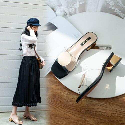 Metal Buckle transparent slippers women sandalias celebrity summer shoes woman flip flops metalic heels clear slides pantuflas