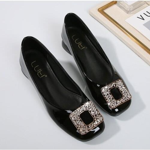 2020 Office Japanned leather loafers women espadrilles ballerina thick heels shoes women crystal buckle flats women large size43