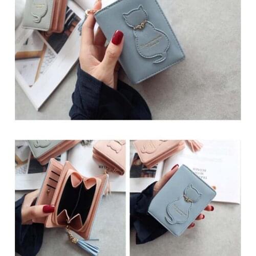 Fast Delivery Women Lovely Pu Leather Short Purse Fashion Multi Card Position Wallet Tassels Card Holder Bag Zipper Wallets