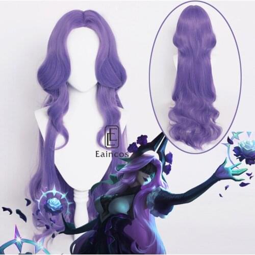 LoL Withered Rose Syndra Cosplay Wig Women 100cm Long Purple Wavy Wigs Heat Resistant Synthetic Hair