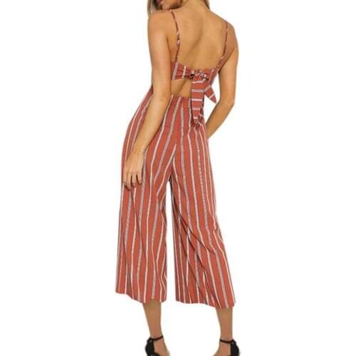 Multicolor Stripe Out Shoulder Summer Beach Womens Sexy Belt Long Jumpsuit Halter Hot Sale Bow Sling Fashion Trend Casual Pants