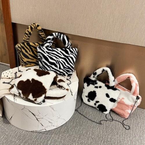 Winter new fashion shoulder bag female leopard female bag chain large plush winter handbag Messenger bag soft warm fur bag