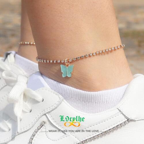 Gold Foot Chain Butterfly Leg Bracelet For Women Wedding Gift Boho Jewelry Baby Girl Iced Out Anklets Crystal Tornozeleira