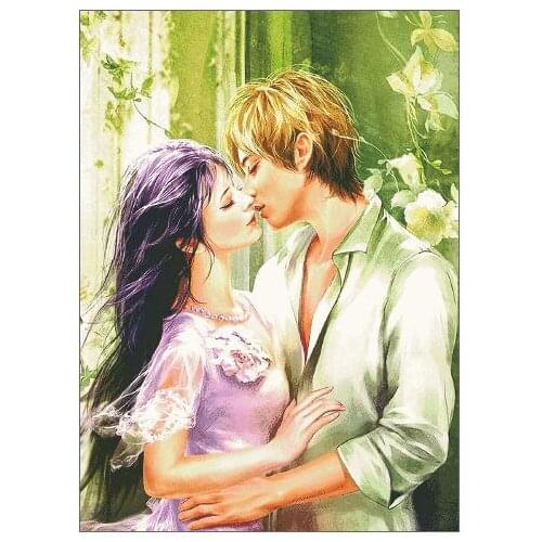 Gold Collection Counted Cross Stitch Kit Prelude Kiss Kissing Girl and Boy Cuddle Love Embrace