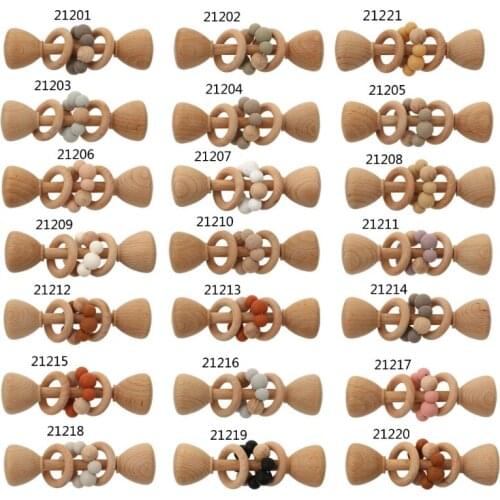 1PC Wooden Teether Rattle Montessori Activity Baby Toys Wooden Blank Ring Teething Toys Baby Nursing Gifts Toys