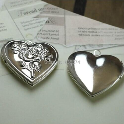 100pcs Wholesale SILVER Plated 33mm Rose Pattern Vintage Charm & Pendant Photo Locket Frame DIY Necklace Jewelry Making
