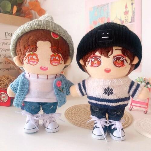20cm Baby Doll Plush Dolls Clothes sweater Jeans Knitted hat Stuffed Toys Dolls Accessories for Korea Kpop EXO Idol Dolls