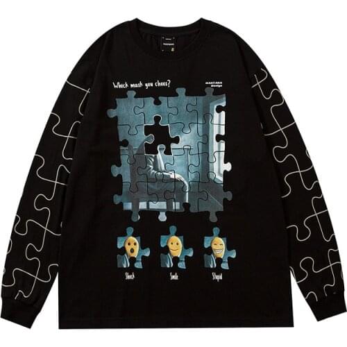 2021 Funny Jigsaw Pattern Print Cotton Harajuku Men Pullover Sweatshirts Long Sleeve Couples Kpop Tshirts Gothic Clothes Moletom