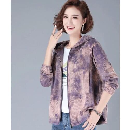 2021 New Autumn Womens Jackets Long Sleeve Hooded Coat Corduroy Casual Windbreaker Female Jacket Zipper Outwear Plus Size 4XL