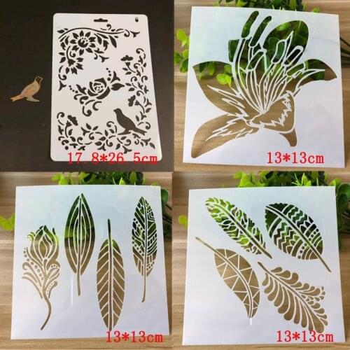 4Pcs/set Templates Stencil Openwork Leaves Painting Template Accessories Sjablonen For Scrapbooking Stencil Decor