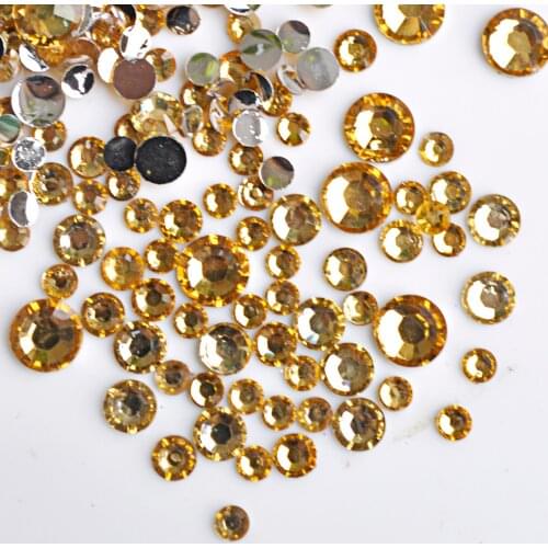 400 pcs 2mm - 6mm Mix Size Crystal Yellow Resin Acrylic Round Rhinestone Flatback Crystal Rhinestones Nail Art Decoration N09