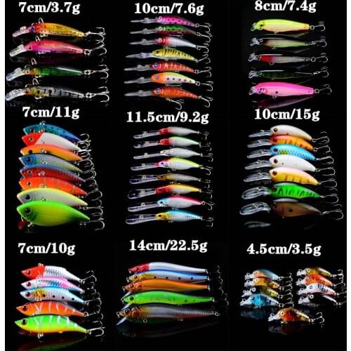 58pcs/lot Fishing Lures Mixed Minnow/Crank/VIB Models Hard Baits 58 Different Colors Bass Crankbait Fishing Wobblers Wholesale